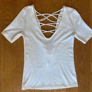 Forever 21 tee short sleeve v-neck criss cross lace up white shirt